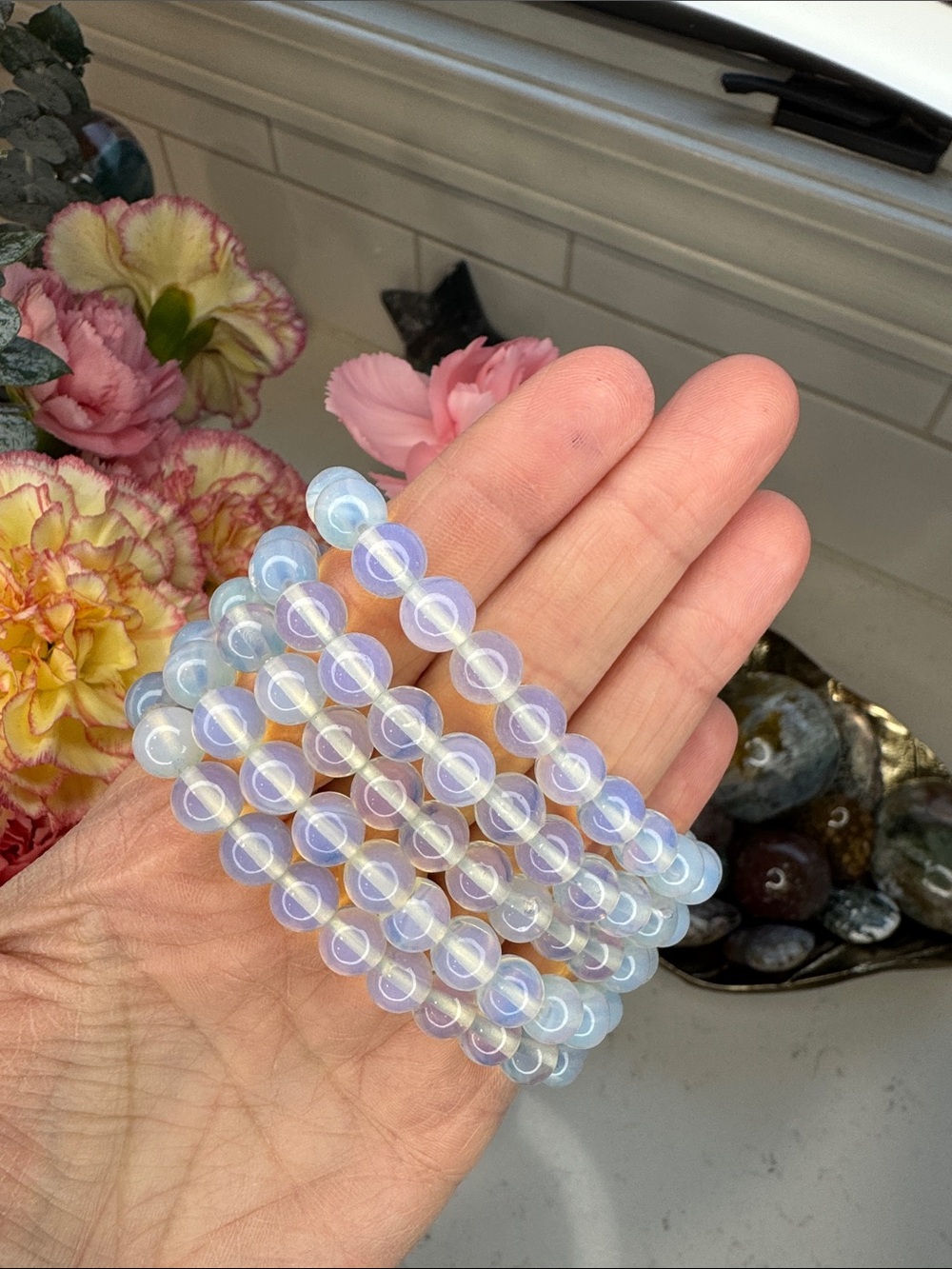Opalite Beaded Stretch Bracelet (listing is for one): B1031